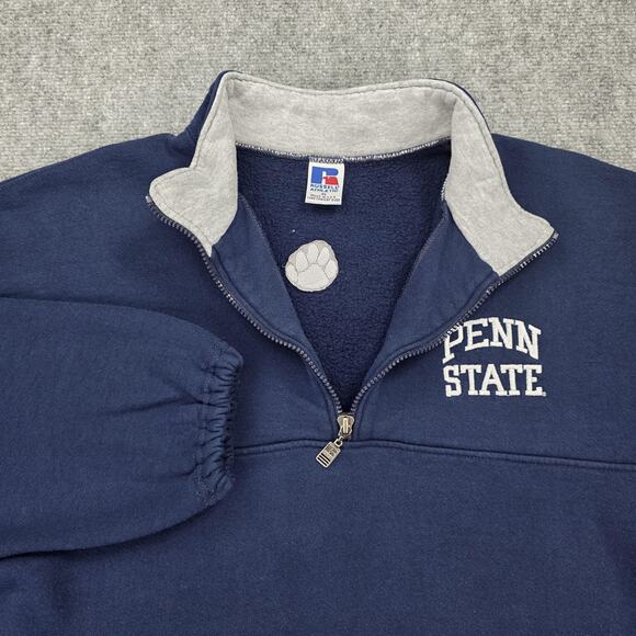 Vintage Penn State Sweatshirt Mens XL Blue 1/4 Zip Russell Athletic Pullover USA - Picture 1 of 16